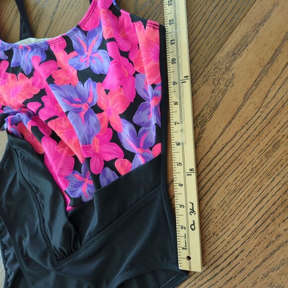 Vintage‎ Secret Solutions one piece Women's Swimsuit pink purple floral black 12 - Picture 10 of 15